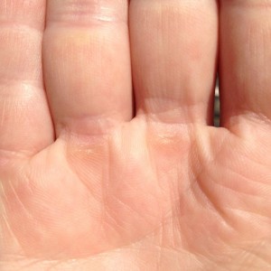 A close up of the fingers and thumb of someone 's hand.